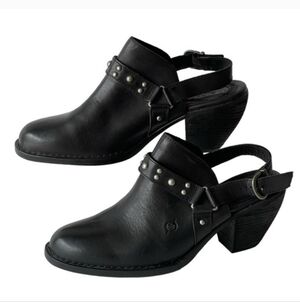 Born Black Leather Moto Studded Mules